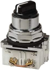 Eaton Cutler-Hammer - 30-1/2mm Mount Hole, 3 Position, Knob Operated, Selector Switch with Contact Blocks - Black, Maintained (MA), Nonilluminated, 1 Contact Block, 2NO, Oil and Watertight - Benchmark Tooling