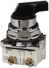 Eaton Cutler-Hammer - 30-1/2mm Mount Hole, 2 Position, Lever Operated, Selector Switch with Contact Blocks - Black, Maintained (MA), Nonilluminated, 1 Contact Block, NO/NC, Oil and Watertight - Benchmark Tooling