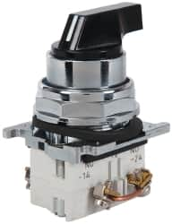 Eaton Cutler-Hammer - 30-1/2mm Mount Hole, 3 Position, Lever Operated, Selector Switch with Contact Blocks - Black, Maintained (MA), Nonilluminated, 1 Contact Block, 2NO, Oil and Watertight - Benchmark Tooling