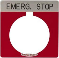 Eaton Cutler-Hammer - Square, Legend Plate - Emergency Stop - Red Background, 30-1/2mm Hole Diameter - Benchmark Tooling