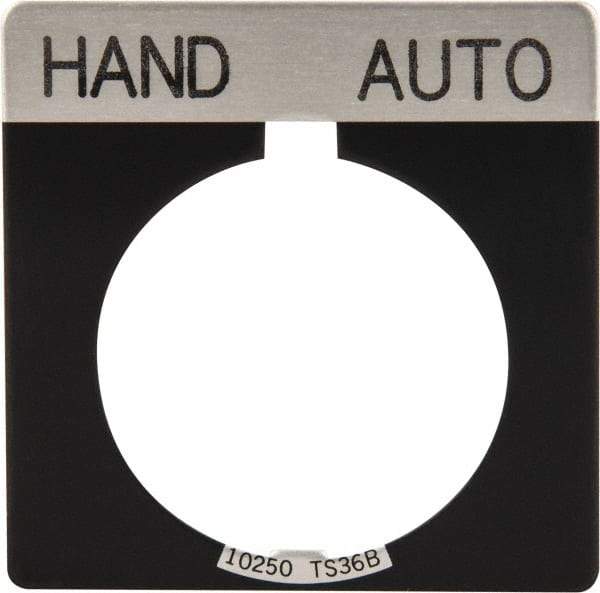 Eaton Cutler-Hammer - Square, Legend Plate - Auto-Off-Hand - Black Background, 30-1/2mm Hole Diameter - Benchmark Tooling