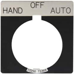 Eaton Cutler-Hammer - Square, Legend Plate - Auto-Off-Hand - Black Background, 30-1/2mm Hole Diameter - Benchmark Tooling