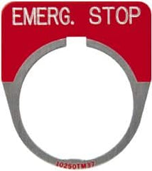 Eaton Cutler-Hammer - Round, Legend Plate - Emergency Stop - Red Background, 30-1/2mm Hole Diameter - Benchmark Tooling