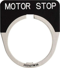 Eaton Cutler-Hammer - Half Round, Legend Plate - Motor Stop - Black Background, 30-1/2mm Hole Diameter - Benchmark Tooling