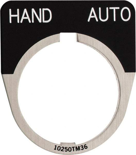 Eaton Cutler-Hammer - Half Round, Legend Plate - Auto-Off-Hand - Black Background, 30-1/2mm Hole Diameter - Benchmark Tooling