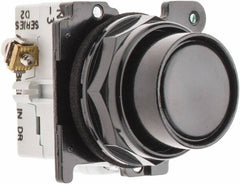 Eaton Cutler-Hammer - 30-1/2mm Mount Hole, Flush, Pushbutton Switch with Contact Block - Round, Black Pushbutton, Nonilluminated, Momentary (MO), Corrosion Resistant, Oiltight and Watertight - Benchmark Tooling