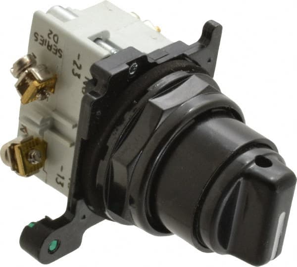 Eaton Cutler-Hammer - 30-1/2mm Mount Hole, 3 Position, Knob Operated, Selector Switch with Contact Blocks - Black, Maintained (MA), NO/NC - Benchmark Tooling