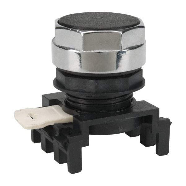 Eaton Cutler-Hammer - 25mm Mount Hole, Flush, Pushbutton Switch Only - Round, Black Pushbutton, Nonilluminated, Momentary (MO) - Benchmark Tooling