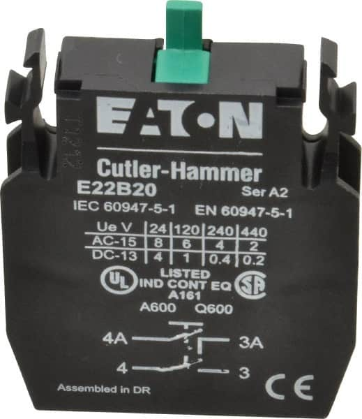 Eaton Cutler-Hammer - 2NO, Electrical Switch Contact Block - 22-1/2mm Hole, For Use with Indicating Lights, Pushbuttons - Benchmark Tooling