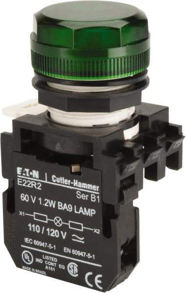 Eaton Cutler-Hammer - 120 VAC/VDC Green Lens Incandescent Indicating Light - Round Lens - Benchmark Tooling