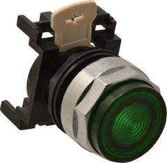 Eaton Cutler-Hammer - 25mm Mount Hole, Extended Straight, Pushbutton Switch Only - Round, Green Pushbutton, Illuminated, Momentary (MO) - Benchmark Tooling