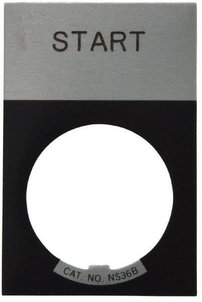 Eaton Cutler-Hammer - Rectangular, Aluminum Legend Plate - Start - Silver Background, Black Letters, 22-1/2mm Hole Diameter, 1.17 Inch Wide x 1.77 Inch High - Benchmark Tooling