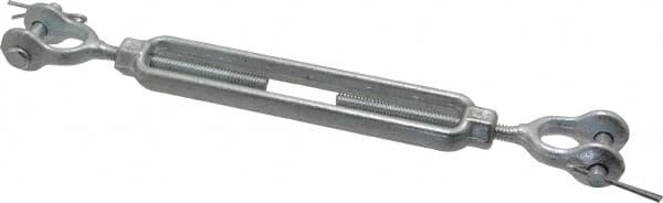 Made in USA - 500 Lb Load Limit, 1/4" Thread Diam, 4" Take Up, Steel Jaw & Jaw Turnbuckle - 8" Closed Length - Benchmark Tooling