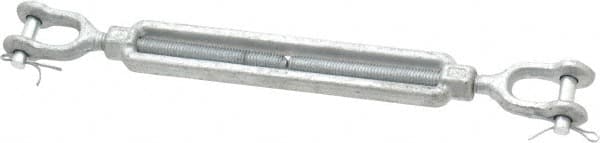 Made in USA - 1,200 Lb Load Limit, 3/8" Thread Diam, 6" Take Up, Steel Jaw & Jaw Turnbuckle - 12" Closed Length - Benchmark Tooling