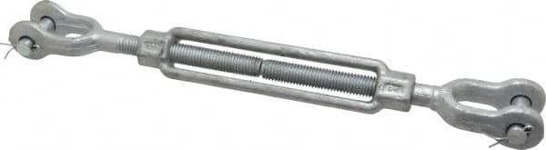 Made in USA - 3,500 Lb Load Limit, 5/8" Thread Diam, 6" Take Up, Steel Jaw & Jaw Turnbuckle - 16" Closed Length - Benchmark Tooling