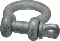 Made in USA - 1/2" Nominal Chain Size, 2 Ton Carbon Steel Screw Anchor Shackle - 1/2" Diam, 5/8" Pin Diam, 1-15/16" High x 13/16" Wide Inside Jaw, 1-1/4" Inside Width, 1-1/4" Max Body Thickness - Benchmark Tooling