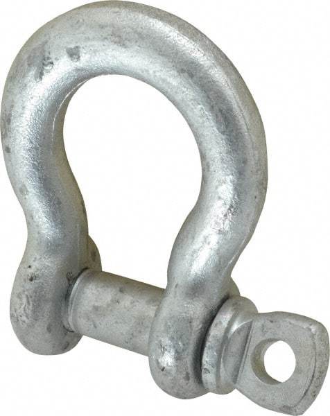 Made in USA - 5/8" Nominal Chain Size, 3.25 Ton Carbon Steel Screw Anchor Shackle - 5/8" Diam, 3/4" Pin Diam, 2-7/16" High x 1-1/16" Wide Inside Jaw, 1-9/16" Inside Width, 1-7/16" Max Body Thickness - Benchmark Tooling