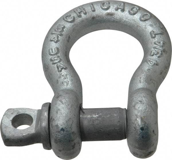 Made in USA - 3/4" Nominal Chain Size, 4.75 Ton Carbon Steel Screw Anchor Shackle - 3/4" Diam, 7/8" Pin Diam, 2-13/16" High x 1-1/4" Wide Inside Jaw, 1-13/16" Inside Width, 1-3/4" Max Body Thickness - Benchmark Tooling