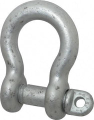 Made in USA - 1-1/4" Nominal Chain Size, 12 Ton Carbon Steel Screw Anchor Shackle - 1-1/4" Diam, 1-3/8" Pin Diam, 4-1/2" High x 2" Wide Inside Jaw, 3-1/4" Inside Width, 3" Max Body Thickness - Benchmark Tooling