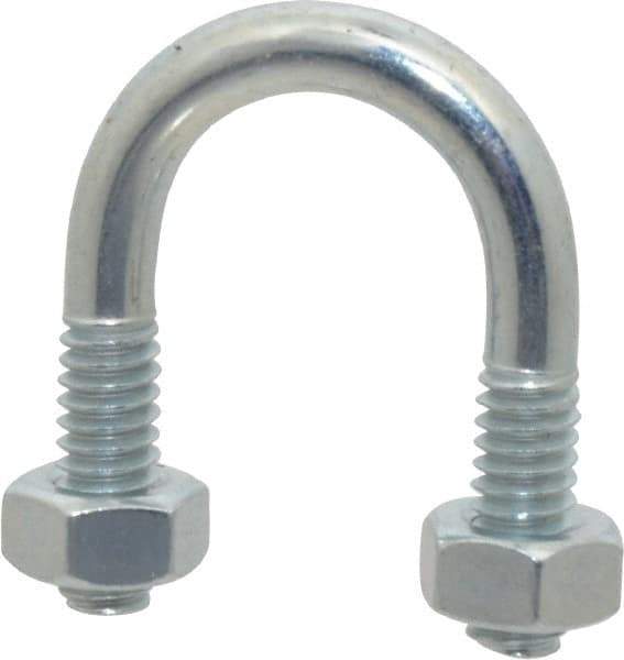 Made in USA - 1/4-20 UNC, 1-1/4" Long, Round U Bolt Clamp with No Mount Plate for 3/8" Pipe - 5/8" Thread Length, 3/4" Wide, Steel - Benchmark Tooling