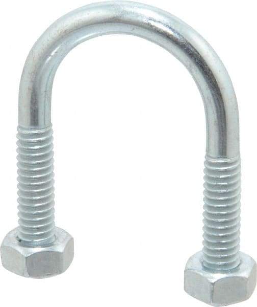 Made in USA - 1/4-20 UNC, 1-3/4" Long, Round U Bolt Clamp with No Mount Plate for 1/2" Pipe - 1" Thread Length, 1" Wide, Steel - Benchmark Tooling