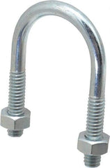 Made in USA - 1/4-20 UNC, 2" Long, Round U Bolt Clamp with No Mount Plate for 3/4" Pipe - 1" Thread Length, 1-1/8" Wide, Steel - Benchmark Tooling