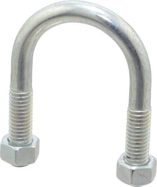 Made in USA - 3/8-16 UNC, 2-1/2" Long, Round U Bolt Clamp with No Mount Plate for 1" Pipe - 1-1/4" Thread Length, 1-1/2" Wide, Steel - Benchmark Tooling