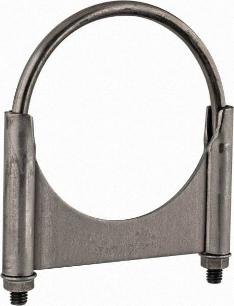 Made in USA - 3/8-16 UNC, Round U Bolt Clamp with Clamping/Guillotine Mount for 4-7/16" Pipe - 1-1/2" Thread Length, Grade C-1018, Grade 2 (Nut) Steel - Benchmark Tooling