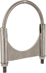 Made in USA - 3/8-16 UNC, Round U Bolt Clamp with Clamping/Guillotine Mount for 4-1/2" Pipe - 1-1/2" Thread Length, 5" Wide, Grade C-1018, Grade 2 (Nut) Steel - Benchmark Tooling