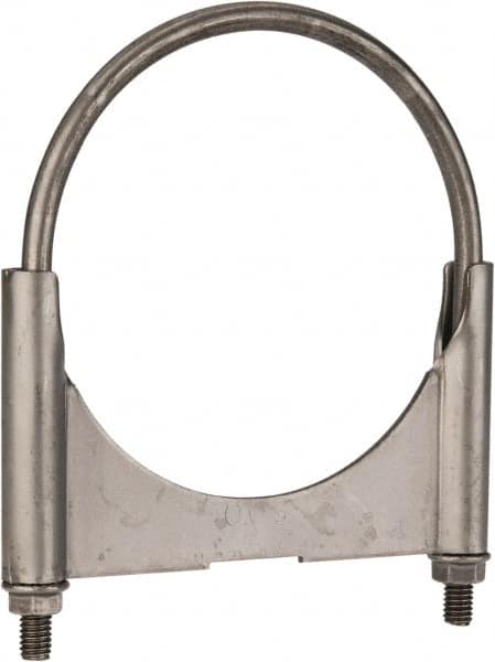 Made in USA - 3/8-16 UNC, Round U Bolt Clamp with Clamping/Guillotine Mount for 5" Pipe - 1-1/2" Thread Length, 5-1/2" Wide, Grade C-1018, Grade 2 (Nut) Steel - Benchmark Tooling