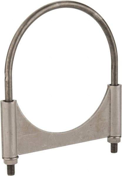 Made in USA - 3/8-16 UNC, Round U Bolt Clamp with Clamping/Guillotine Mount for 5-1/2" Pipe - 1-1/2" Thread Length, 6" Wide, Grade C-1018, Grade 2 (Nut) Steel - Benchmark Tooling