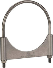 Made in USA - 3/8-16 UNC, Round U Bolt Clamp with Clamping/Guillotine Mount for 6" Pipe - 1-1/2" Thread Length, 6-1/2" Wide, Grade C-1018, Grade 2 (Nut) Steel - Benchmark Tooling