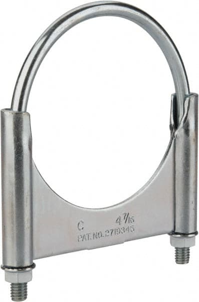 Made in USA - 3/8-16 UNC, Round U Bolt Clamp with Clamping/Guillotine Mount for 4-7/16" Pipe - 1-1/2" Thread Length, Grade C-1018, Grade 2 (Nut) Steel - Benchmark Tooling