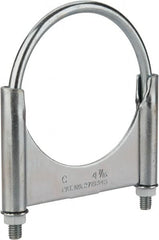 Made in USA - 3/8-16 UNC, Round U Bolt Clamp with Clamping/Guillotine Mount for 4-7/16" Pipe - 1-1/2" Thread Length, Grade C-1018, Grade 2 (Nut) Steel - Benchmark Tooling