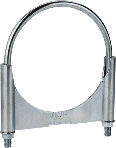 Made in USA - 3/8-16 UNC, Round U Bolt Clamp with Clamping/Guillotine Mount for 5" Pipe - 1-1/2" Thread Length, 5-1/2" Wide, Grade C-1018, Grade 2 (Nut) Steel - Benchmark Tooling