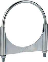 Made in USA - 3/8-16 UNC, Round U Bolt Clamp with Clamping/Guillotine Mount for 5" Pipe - 1-1/2" Thread Length, 5-1/2" Wide, Grade C-1018, Grade 2 (Nut) Steel - Benchmark Tooling