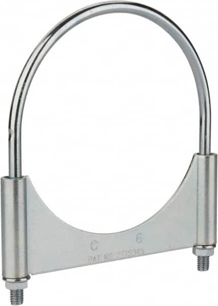Made in USA - 3/8-16 UNC, Round U Bolt Clamp with Clamping/Guillotine Mount for 6" Pipe - 1-1/2" Thread Length, 6-1/2" Wide, Grade C-1018, Grade 2 (Nut) Steel - Benchmark Tooling