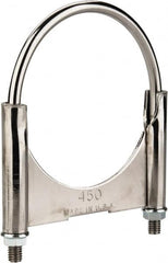 Made in USA - 3/8-16 UNC, Round U Bolt Clamp with Clamping/Guillotine Mount for 4-1/2" Pipe - 1-1/2" Thread Length, 5" Wide, Grade C-1018, Grade 2 (Nut) Steel - Benchmark Tooling