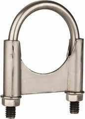 Made in USA - 3/8-16 UNC, Round U Bolt Clamp with Clamping/Guillotine Mount for 2" Pipe - 1-1/2" Thread Length, 2-1/2" Wide, Grade 304, Grade 2 (Nut) Stainless Steel - Benchmark Tooling