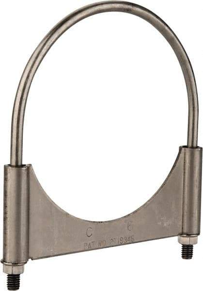 Made in USA - 3/8-16 UNC, Round U Bolt Clamp with Clamping/Guillotine Mount for 6" Pipe - 1-1/2" Thread Length, 6-1/2" Wide, Grade 304, Grade 2 (Nut) Stainless Steel - Benchmark Tooling
