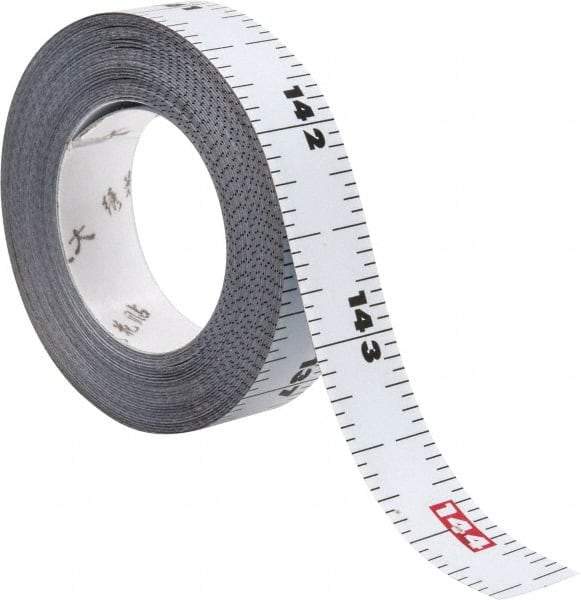 US Tape - 12 Ft. Long x 1/2 Inch Wide, 1/16 Inch Graduation, White, Steel Adhesive Tape Measure - Benchmark Tooling