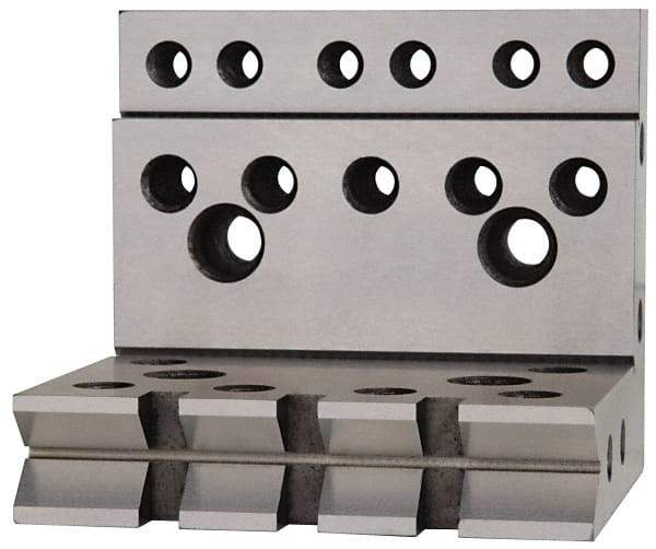 Suburban Tool - 4" Wide x 4" Deep x 4-1/2" High Steel Precision-Ground Angle Plate - V-Step Plate, Machined Holes on Surface, Open End, 1" Thick, Single Plate - Benchmark Tooling