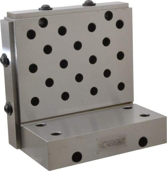 Suburban Tool - 6" Wide x 6" Deep x 4" High Steel Precision-Ground Angle Plate - Standard Plate, Machined Holes on Surface, Open End, 1-1/4" Thick, Single Plate - Benchmark Tooling