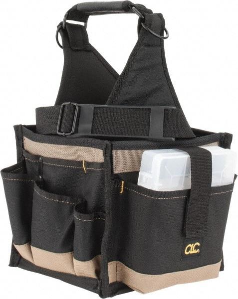 CLC - 25 Pocket Black & Khaki Polyester Tool Tote - 8" Wide x 8" Deep x 17" High - Benchmark Tooling