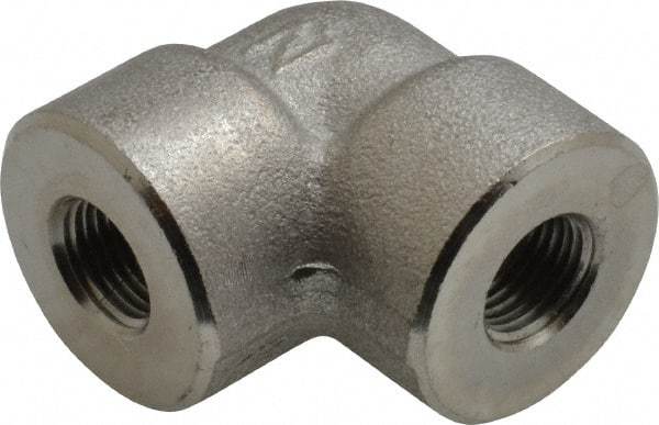Merit Brass - 1/8" Grade 304/304L Stainless Steel Pipe 90° Elbow - FNPT x FNPT End Connections, 3,000 psi - Benchmark Tooling