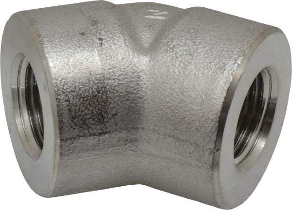 Merit Brass - 1/2" Grade 304/304L Stainless Steel Pipe 45° Elbow - FNPT x FNPT End Connections, 3,000 psi - Benchmark Tooling