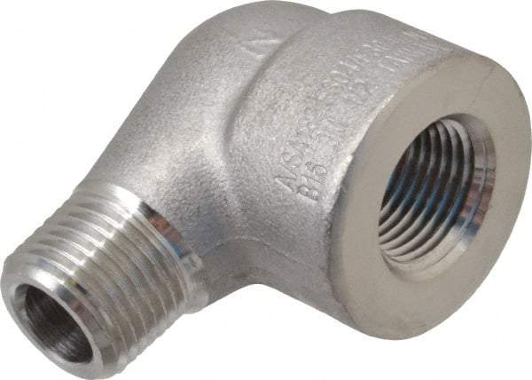 Merit Brass - 1/2" Grade 304/304L Stainless Steel Pipe 90° Street Elbow - FNPT x MNPT End Connections, 3,000 psi - Benchmark Tooling