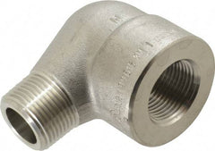 Merit Brass - 1" Grade 304/304L Stainless Steel Pipe 90° Street Elbow - FNPT x MNPT End Connections, 3,000 psi - Benchmark Tooling