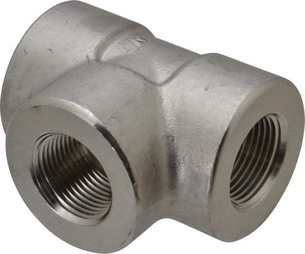 Merit Brass - 1" Grade 304/304L Stainless Steel Pipe Tee - FNPT x FNPT x FNPT End Connections, 3,000 psi - Benchmark Tooling