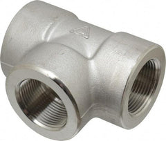Merit Brass - 1-1/4" Grade 304/304L Stainless Steel Pipe Tee - FNPT x FNPT x FNPT End Connections, 3,000 psi - Benchmark Tooling